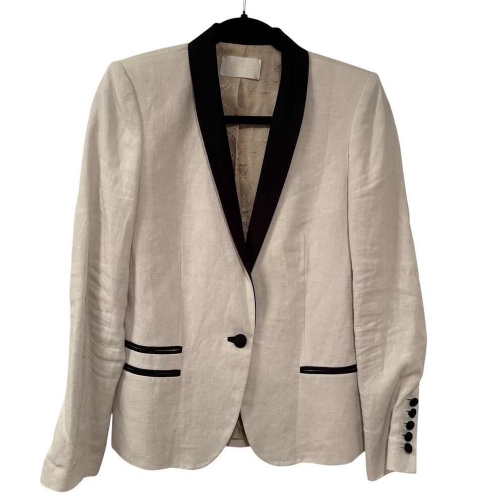 Zadig & Voltaire One-Button Linen Cotton Blazer Jacket Off White 36